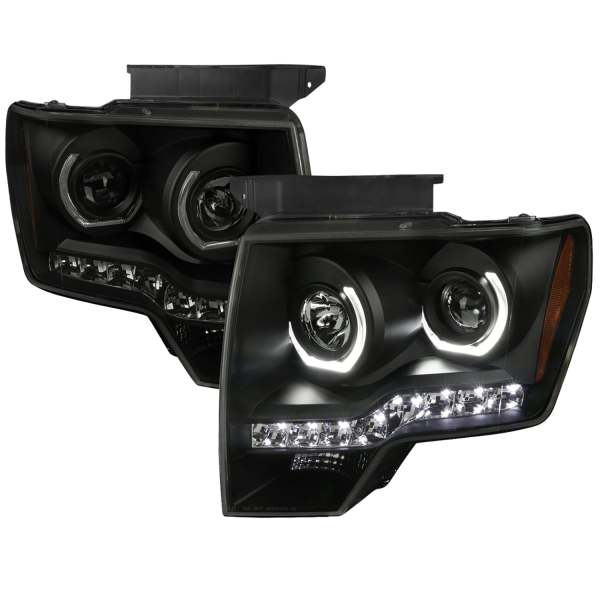 2009-2014 Ford F-20150 Dual U-Ring Halo Projector Headlights LED Light Smoke