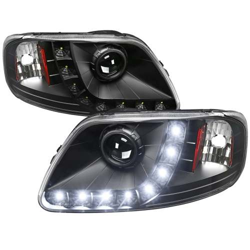1997-2004 Ford F-20150 / 1997-2002 Expedition Projector Headlights LED Light Black