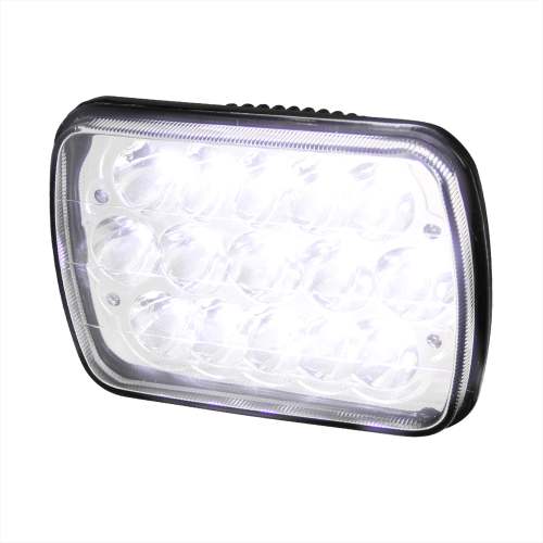 Universal 7x6 15-LED Sealed Beam Headlights w/ H4 Plug Black Alu Housing/PMMA