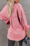 Fashion Solid Ripped Make Old Turndown Collar Long Sleeve Loose Denim Jacket