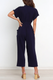 Casual Solid Bandage V Neck Straight Jumpsuits