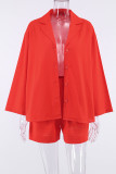 Casual Solid Patchwork Buttons Turn-back Collar Long Sleeve Two Pieces