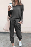 Casual Solid Patchwork O Neck Long Sleeve Two Pieces
