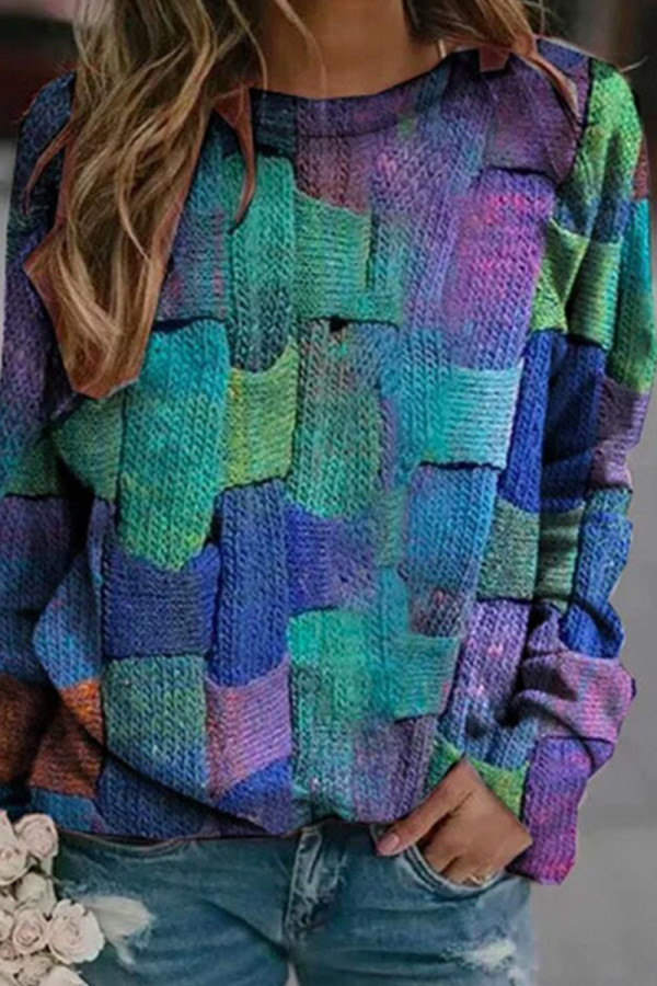 Casual Color-block Printed Sweatshirt