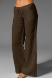 Casual Solid Patchwork Loose Mid Waist Wide Leg Solid Color Bottoms