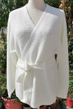 Casual Solid Bandage V Neck Tops