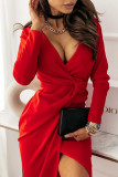 Fashion Sexy Solid Tie-dye Solid Color V Neck Irregular Dress Dresses