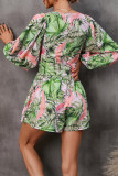 Fashion Elegant Print Printing V Neck Loose Rompers