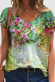 Casual Print Patchwork O Neck T-Shirts