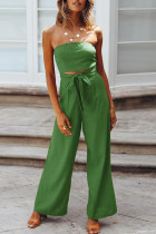 Casual Solid Bandage Patchwork Strapless Straight Jumpsuits