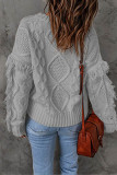 Sweet Elegant Solid Tassel O Neck Tops