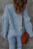 Sweet Elegant Solid Tassel O Neck Tops