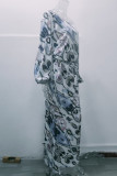 Elegant Print Printing Oblique Collar Long Sleeve Two Pieces