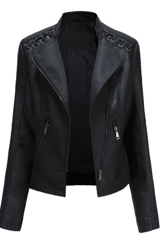 Fashion Street Solid Patchwork Zipper Zipper Collar Outerwear