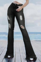 Casual Solid Patchwork Boot Cut Denim Jeans