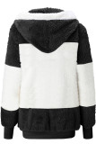 Casual Color Block Patchwork Hooded Collar Outerwear