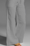 Casual Solid Patchwork Loose Mid Waist Wide Leg Solid Color Bottoms