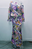Elegant Print Printing Oblique Collar Long Sleeve Two Pieces