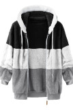 Casual Color Block Patchwork Hooded Collar Outerwear