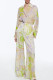 Casual Print Patchwork Buckle Turndown Collar Long Sleeve Two Pieces