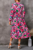 Fashion Print Fold Shirt Collar Pleated Dresses