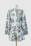 Fashion Elegant Print Printing V Neck Loose Rompers