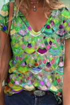 Ethnic Print V Neck T Shirt