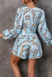Fashion Elegant Print Printing V Neck Loose Rompers