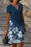 Fashion Casual Print Basic V Neck Printed Dress