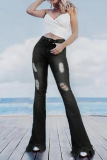 Casual Solid Patchwork Boot Cut Denim Jeans