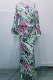 Elegant Print Printing Oblique Collar Long Sleeve Two Pieces