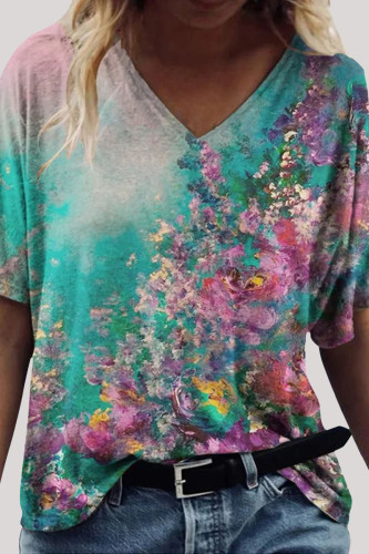 Fashion Casual Print Basic V Neck T-Shirts