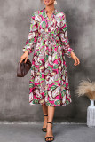 Fashion Print Fold Shirt Collar Pleated Dresses