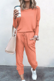 Casual Solid Patchwork O Neck Long Sleeve Two Pieces