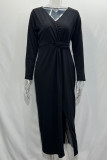 Fashion Sexy Solid Tie-dye Solid Color V Neck Irregular Dress Dresses