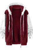 Casual Color Block Patchwork Hooded Collar Outerwear