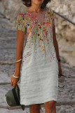 Fashion Casual Print Basic V Neck Printed Dress