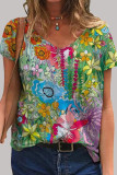 Fashion Casual Print Basic V Neck T-Shirts