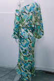 Elegant Print Printing Oblique Collar Long Sleeve Two Pieces