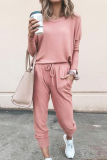 Casual Solid Patchwork O Neck Long Sleeve Two Pieces