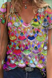 Ethnic Print V Neck T Shirt