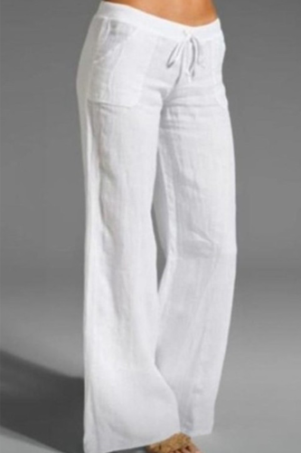 Casual Solid Patchwork Loose Mid Waist Wide Leg Solid Color Bottoms