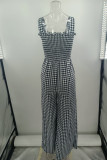 Casual Plaid Print Patchwork Spaghetti Strap Straight Jumpsuits