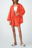 Casual Solid Patchwork Buttons Turn-back Collar Long Sleeve Two Pieces