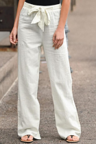 Casual Solid Patchwork Straight Mid Waist Wide Leg Solid Color Bottoms