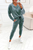 Fashion Casual Solid Frenulum V Neck Long Sleeve Two Pieces