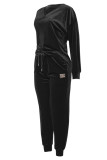 Fashion Casual Solid Frenulum V Neck Long Sleeve Two Pieces