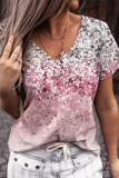 Floral Art Print V Neck T Shirt