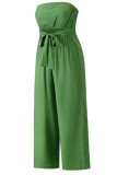 Casual Solid Bandage Patchwork Strapless Straight Jumpsuits