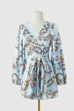 Fashion Elegant Print Printing V Neck Loose Rompers